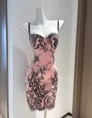 パーティー衣装 ピンク レース ミニ ONE PIECE セクシーワンピース 新婚ドレス