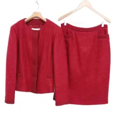 マックスマーラ MAX MARA 白タグ モヘヤ混 ツイード スカート スーツ ノーカラー ジャケット 44 レッド系のサムネイル