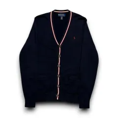 Polo Ralph Lauren レディース バーガンディ ポニー Vネック ネイビー カーディガン