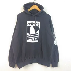 adidas アディダス スウェット パーカー デカロゴ ブラック XLサイズ メンズ 古着 ストリート アメカジ
