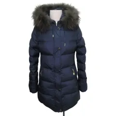 ラ･モード LA MODE 長袖 ダウンジャケット コート フード ファー ラメ 38 Mサイズ相当 ネイビー k34798 0125