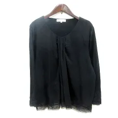 自由区 オンワード樫山 カットソー クルーネック 長袖 切替 46 S 黒 ブラック /MN