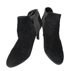 銀座かねまつ GINZA Kanematsu ショートブーツ ブーティ ハイヒール サイドジップ バイカラー 24㎝ ブラック グレー vv156 1022