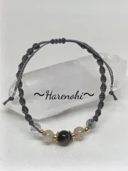 No.18 タイガーアイ・ルチルクォーツ使用*☆シックカラーマクラメブレスレット♡