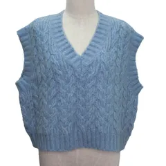 ザラ ZARA ベスト ケーブルニット クロップド丈 Vネック ウール アルパカ混 USA S 水色 k29201 1117