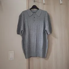 (新品) ケーブル ニット 半袖 KARA Tシャツ グレー
