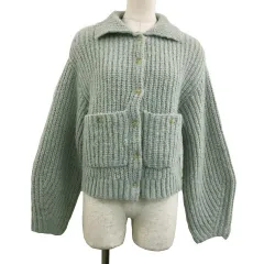 ディスコート Discoat カーディガン ニット スタンダード 無地 リブ 長袖 F 緑 グリーン