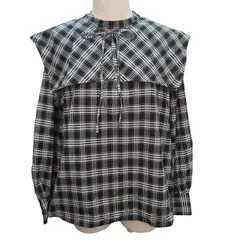 リリーブラウン Lily Brown シャツ ブラウス 長袖 チェック柄 F ブラック ホワイト vv53 0314