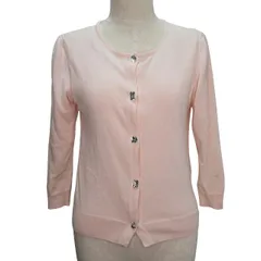 エフデ ef-de カーディガン 7分袖 ニット アンサンブル ビジュー ピンク 9 Mサイズ相当 vv33 0311