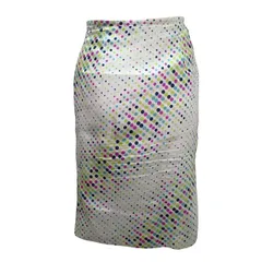 タイトスカート ドット ひざ丈 光沢  Sサイズ相当 ホワイト系 k905 0412