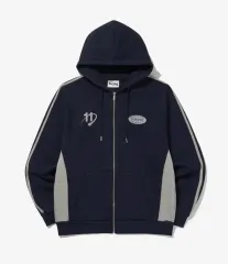 ライトブルーのネイビーフーデッドジップアップ m