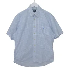 ポロ バイ ラルフローレン Polo by Ralph Lauren 半袖 シャツ ボタンダウン ロゴ刺繡 チェック 15 1/2 Mサイズ相当 ホワイト ブルー ⅴ140 0530