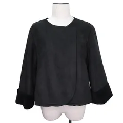 コムサイズム COMME CA ISM 長袖 ノーカラージャケット スエード調 裏ボア スナップボタン F Lサイズ相当 ブラック k1518 0922