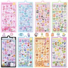 【送料無料】ANZOBEN シール ぷくぷくシール 可愛い 8枚セット 3D 立体  ぷっく ごほうび 子供 大容量 詰め合わせ スマホケース 手帳 diy 贈り物 （A）