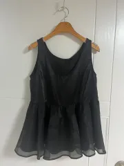 (日本ヴィンテージ)インナー ノースリーブ ブラック フリル ラウンド 基本