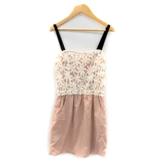 ミスティック mystic キャミソールワンピース ひざ丈 花柄 刺繍 レース F ピンク /SY2