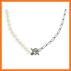 【新品】 [ジュエリーショップエム] ネックレス ステンレス パール スクエアチェーン マンテル OTバックル メンズ レディース ユニセックス シンプル アクセサリー シルバー stain-gen01-SQ 0