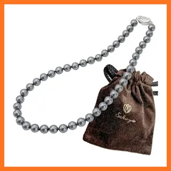 【新品】 [咲屋] 貝パール アウトレット ネックレス 7mm 冠婚葬祭 真珠 黒真珠 グレー アクセサリー セット ホワイト シルバーブラック 国産 (シルバーブラック) 1