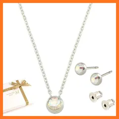 【新品】 [ジュエリーショップエム] 日本製 誕生石 ネックレス ピアス セット 落ちない ピアスキャッチ 金属アレルギー対応 3月 アクアボヘミア シルバー 0