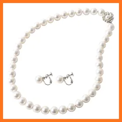 【新品】 パールネックレス 真珠 【 日本製 花珠貝 パール 8mm 】 差込式 ネックレス （ 選べる ピアス イヤリング セット ） 結婚式 冠婚葬祭 卒業式 入学式 [ まつよ 花珠貝パール ] 長さ:42cm 色:ホワイト (イヤリングセット) 1