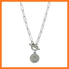 【新品】 [ジュエリーショップエム] ネックレス ステンレス コイン ペンダント スクエアチェーン マンテル OTバックル メンズ レディース ユニセックス シンプル アクセサリー シルバー stain09 45cm 1