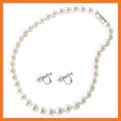 【新品】 パールネックレス 真珠 【 日本製 花珠貝 パール 8mm 】 マグネット式 ネックレス （ 選べる ピアス イヤリング セット ） 結婚式 冠婚葬祭 卒業式 入学式 [ まつよ 花珠貝パール ] 長さ:38cm 色:ホワイト (イヤリングセット 0