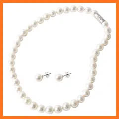 【新品】 パールネックレス 真珠 【 日本製 花珠貝 パール 8mm 】 マグネット式 ネックレス （ 選べる ピアス イヤリング セット ） 結婚式 冠婚葬祭 卒業式 入学式 [ まつよ 花珠貝パール ] 長さ:45cm 色:ホワイト (ピアスセット) 0