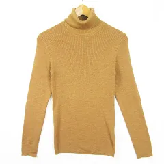 無印良品 良品計画 ニット カットソー 長袖 タートルネック ウール 綿 M ベージュ kz11114