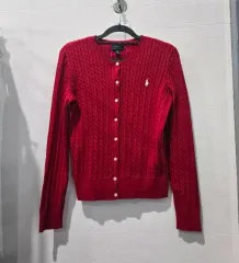 ポロラルフローレン レディース レッド ケーブル編み カーディガン 95