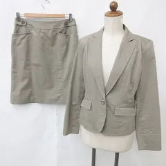 エマジェイムス EMMAJAMES セットアップ スカートスーツ テーラードジャケット シングル タイトスカート 膝丈 カーキ 緑 11