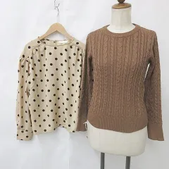 アースミュージック&エコロジー EARTH MUSIC ECOLOGY エイチアンドエム H&M ニット ブラウス 2枚セット 長袖 ドット ブラウン ベージュ ブラック 茶 黒 S