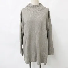 アースミュージック&エコロジー EARTH MUSIC & ECOLOGY セーター チュニック 長袖 ハイネック ドロップショルダー グレー F