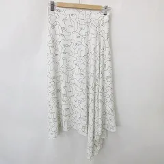 インディヴィ INDIVI スカート フレアー ロング 総柄 プリント 白 黒 ホワイト ブラック 36