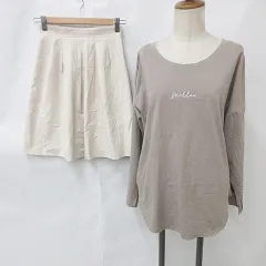 ミスティック mystic プロポーション ボディドレッシング PROPORTION BODY DRESSING カットソー スカート 2枚セット 長袖 刺繍 ひざ丈 ブラウン ベージュ F 1