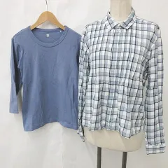 ギャップ GAP TOPVALU トップバリュ 2枚セット シャツ カットソー 長袖 チェック ブルー ネイビー ホワイト 青 紺 白 M