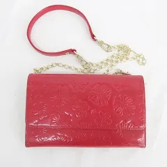 ヨンドシー 4℃ ショルダーウォレット 財布 バッグ 花柄 チェーン エナメル 赤 レッド