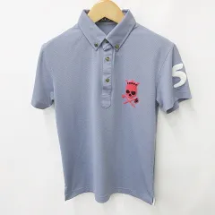 バーディーハント Birdie Hunt ゴルフ ポロシャツ ボタンダウン スカル ロゴ 半袖 総柄 水色 赤 黒 白 ブルーグレー レッド ブラック ホワイト ゴールド S