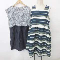 セポ CEPO ワンピース 2枚セット 膝丈 ノースリーブ ボーダー レイヤー異素材切替 花柄 無地 紺 ベージュ 黄 イエロー グレー 白 ホワイト M