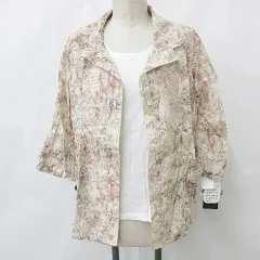 イコノソフィア Iconosophia アンサンブル ブラウス Tシャツ 2枚セット オープンカラー 七分袖 オパール 総柄 丸首 五分袖 レース ビジュー ピンク ベージュ 白 ホワイト M