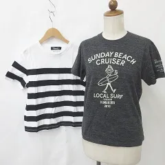 オール・オーディナーズ All ORDINARIES Tシャツ 2枚セット 半袖 丸首 プリント ボーダー 綿 グレー 白 黒 ホワイト ブラック 1 F