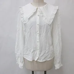 アンクルージュ Ank Rouge ブラウス シャツ 長袖 ビックカラー フリル パールボタン 無地 白 ホワイト M