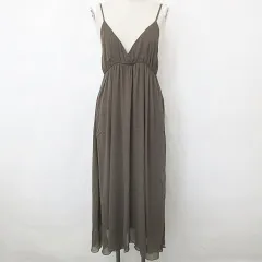 フラワー FLOWER ワンピース キャミワンピ ロング丈 フレア タック 茶 ブラウン F