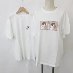 クティール kutir Tシャツ カットソー 2枚セット 半袖 丸首 プリント オーバーサイズ 綿 白 ホワイト S