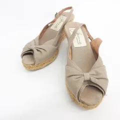 ガイモ GAIMO サンダル ウェッジソール オープントゥ アンクルストラップ リボン ブラウン 茶 ベージュ 37