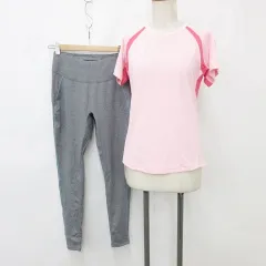 ユニクロ UNIQLO トップバリュ TOPVALU レギンス Tシャツ 2枚セット ロング丈 半袖 クルーネック グレー ピンク M