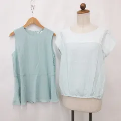 エニィスィス エニシス anySiS ユニクロ UNIQLO ブラウス シャツ 2枚セット 半袖 ノースリーブ 丸首 レース 青 緑 グリーン ブルー 2 M
