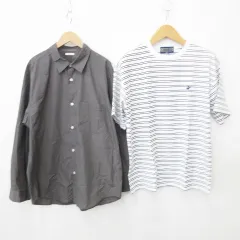 ビバリーヒルズ ポロクラブ BEVERLY HILLS POLO CLUB ジーユー GU Tシャツ シャツ 2枚セット 半袖 丸首 ボーダー 刺繍 長袖 リラックスフィット 白 黒 グレー ホワイト ブラック M