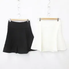 ティティーアンドコー TITTY CO スカート 2枚セット フレアー ミニ ハイウエスト レースアップ アイボリー黒 ブラック F