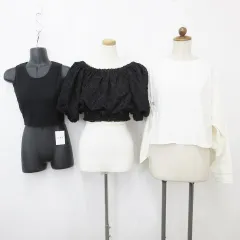 グレイル GRL カットソー ブラウス タンクトップ 3枚セット 長袖 半袖 リボン 丸首 カップ付 白 黒 ホワイト ブラック F M