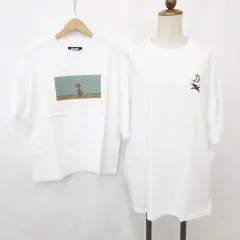 クティール Kutir Tシャツ 2枚セット 半袖 丸首 プリント 人アート柄 犬柄 オフホワイト 白 F